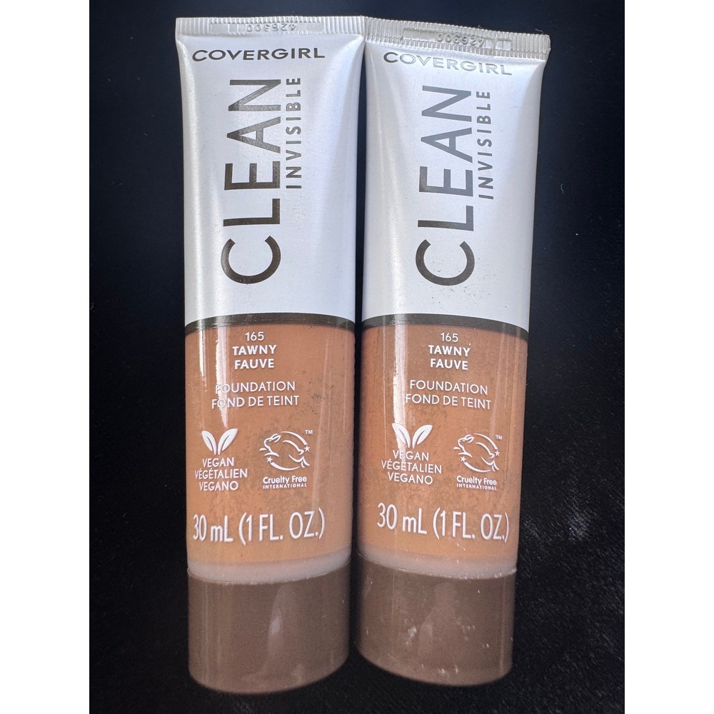 2PK Covergirl Clean Invisible Foundation 165 Tawny Fauve Warm 1oz Vegan Liquid